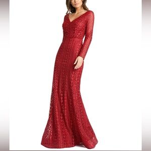 Mac Duggal 20271 Burgundy Embellished Long Sleeve Mermaid Gown Size 4 NWT